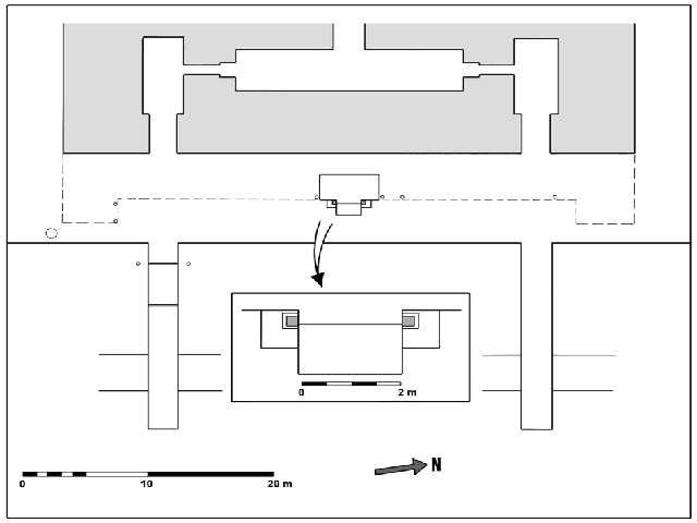 The archaeological remains in front of the valley temple of Chephren, Giza. Drawing by A.M. Hense